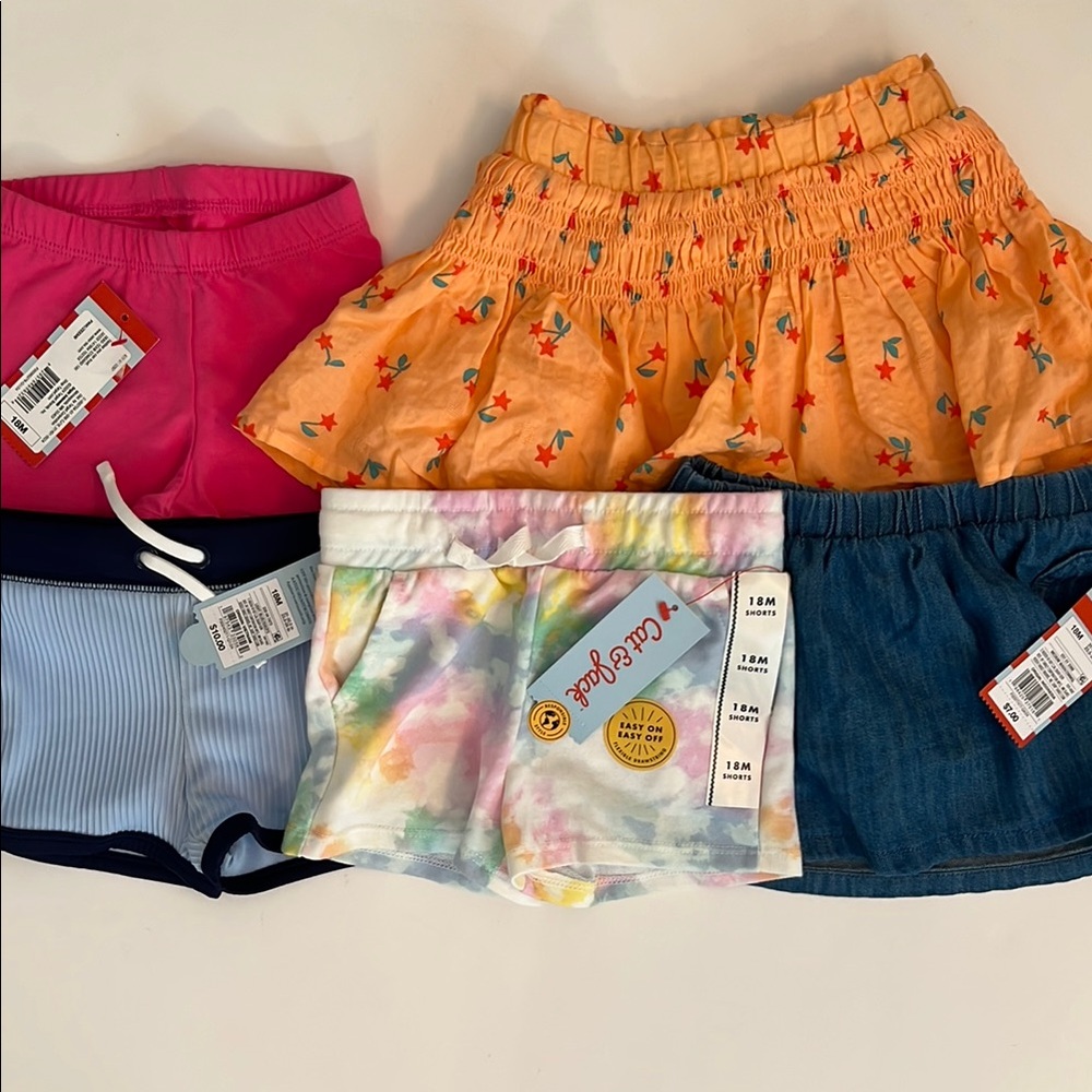NWT! Lot! 5 pairs of 18M Girls Shorts and Skorts!